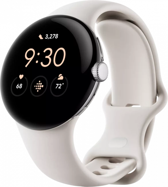 Смарт-часы Google Pixel Watch (глянцевый серебристый/мел) - фото
