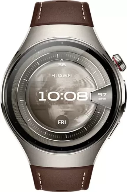Умные часы Huawei Watch 5 46 мм (титановый, с коричневым силиконовым ремешком, международная версия) - фото3