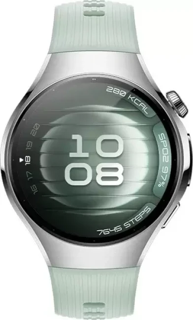 Умные часы Huawei Watch 5 42 мм (серебристый, с зеленым силиконовым ремешком, международная версия) - фото2