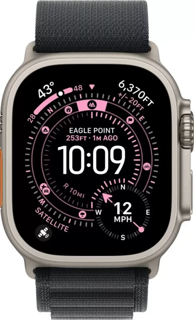 Умные часы Apple Watch Ultra 3 LTE 49 мм (титановый корпус, природный/черный, текстильный ремешок размера S) - фото2