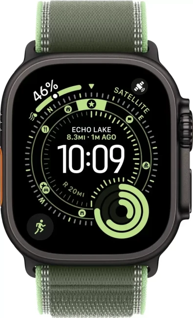 Умные часы Apple Watch Ultra 3 LTE 49 мм (титановый корпус, черный/зеленый, нейлоновый ремешок размера S/M) - фото2