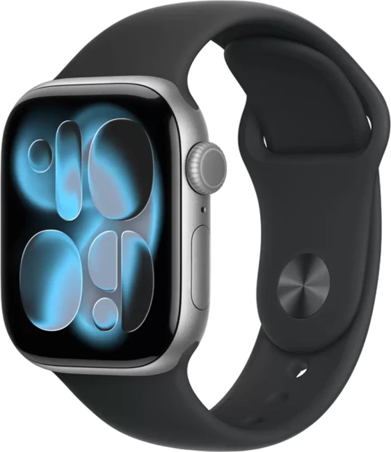 Умные часы Apple Watch Series 11 42 мм (алюминиевый корпус, серый космос/черный, спортивный силиконовый ремешок S/M) - фото