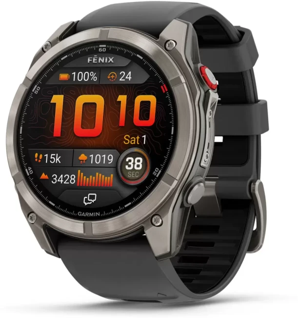 Умные часы Garmin Fenix 8 Pro 47мм (титановый, черный силиконовый ремешок) - фото