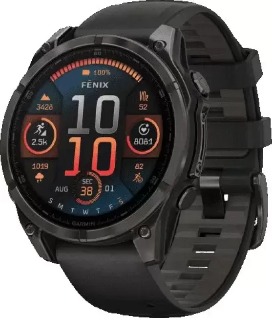 Умные часы Garmin Fenix 8 Sapphire, Titanium 47мм (угольно-черный DLC, пепельно-черный силиконовый ремешок) - фото