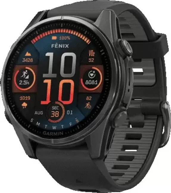 Умные часы Garmin Fenix 8 Sapphire 43мм (титановый угольно-черный DLC, пепельно-серый ремешок) - фото