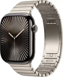 Умные часы Apple Watch Series 10 LTE 46 мм (титановый корпус, черный/натуральный, стальной ремешок) - фото