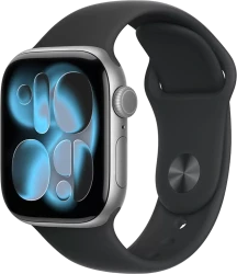 Умные часы Apple Watch Series 11 46 мм (алюминиевый корпус, серый космос/черный, спортивный силиконовый ремешок M/L) - фото