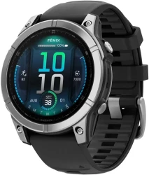 Умные часы Garmin Fenix E 47мм (нержавеющая сталь, черный силиконовый ремешок) - фото