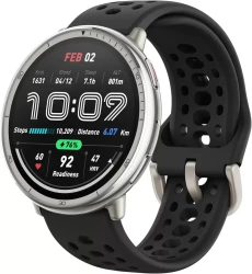 Умные часы Amazfit Active 2 (серебристый, с черным силиконовым ремешком) - фото
