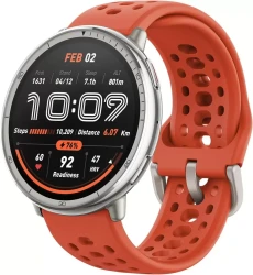 Умные часы Amazfit Active 2 (серебристый, с оранжевым силиконовым ремешком) - фото